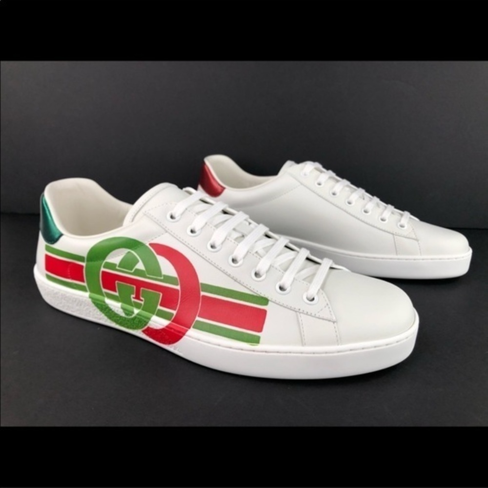 Gucci Ace Interlocking G Logo GG Leather Sneakers Size 35
